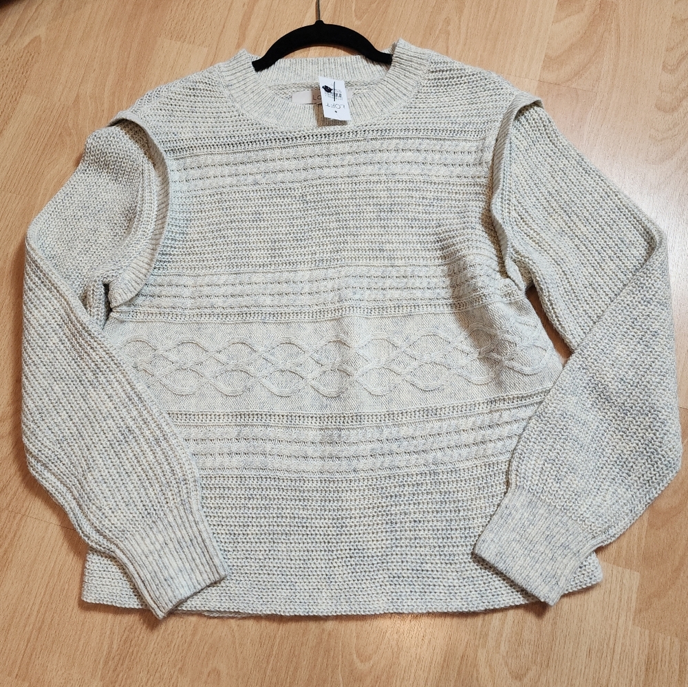 NWT Ann Taylor Loft Grey Cream Knit Sweater Women's Size Small Cotton Blend